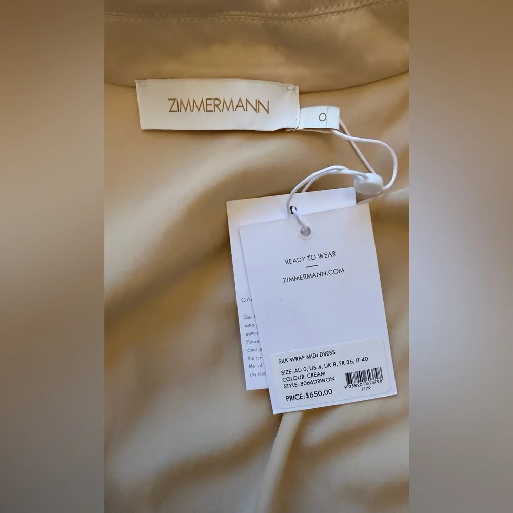 Zimmermann Silk Cream Wrap Midi Dress - Picture 6 of 10